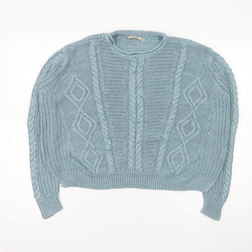 Pull & Bear Women's Blue Cable-Knit Acrylic Jumper Size S