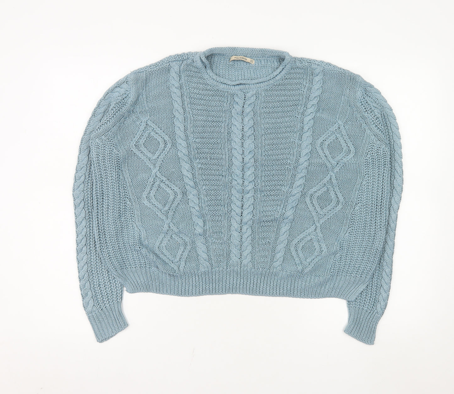 Pull & Bear Women's Blue Cable-Knit Acrylic Jumper Size S