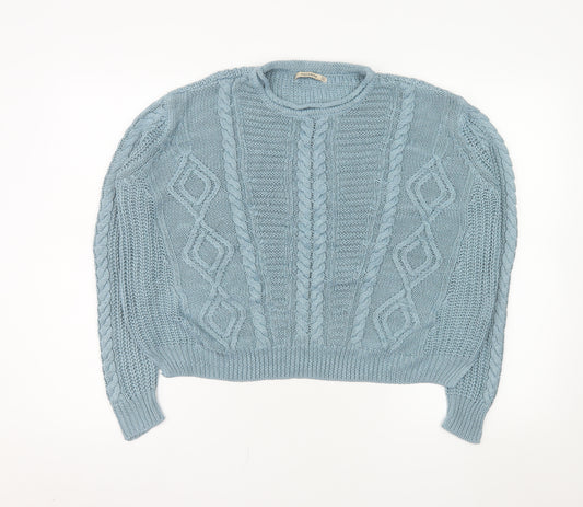 Pull & Bear Women's Blue Cable-Knit Acrylic Jumper Size S