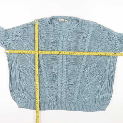 Pull & Bear Women's Blue Cable-Knit Acrylic Jumper Size S