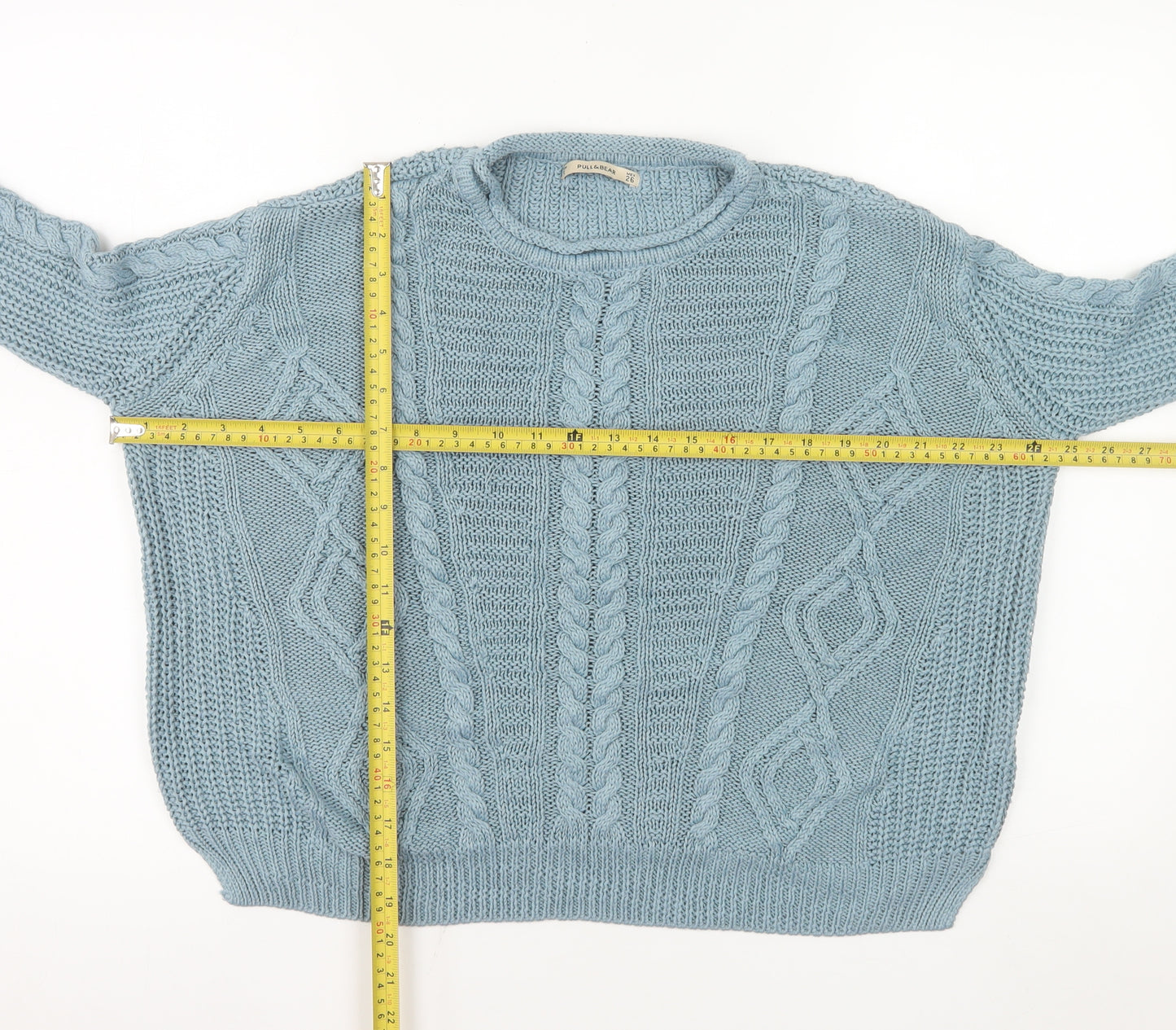 Pull & Bear Women's Blue Cable-Knit Acrylic Jumper Size S
