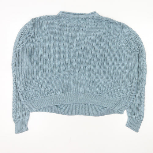 Pull & Bear Women's Blue Cable-Knit Acrylic Jumper Size S