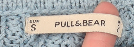 Pull & Bear Women's Blue Cable-Knit Acrylic Jumper Size S