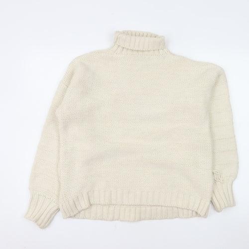 ASOS Design Women Ivory Roll Neck Knit Fringe Jumper Size 10