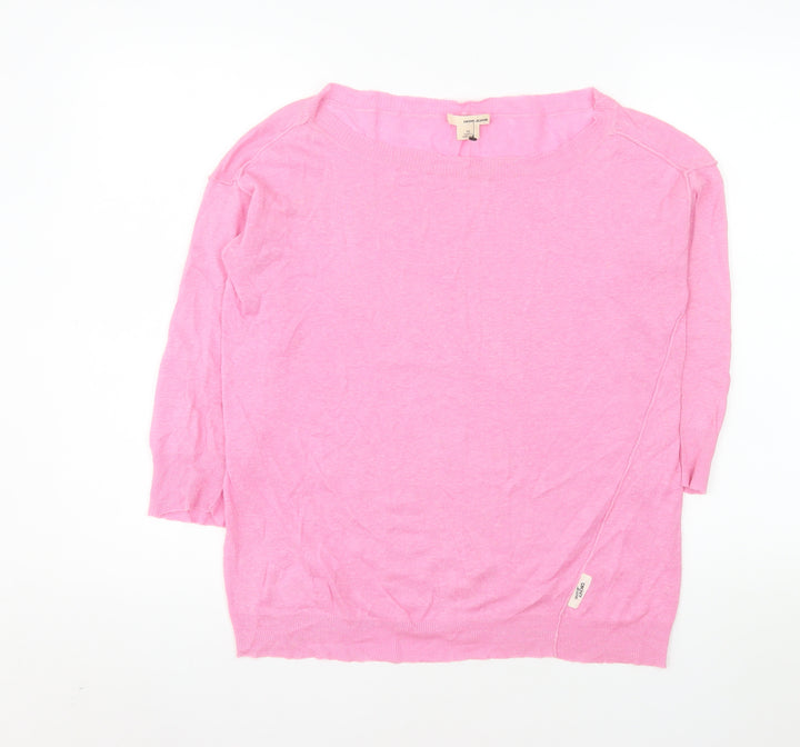 DKNY Jeans Women's Pink Linen Blend 3/4 Sleeve Basic Blouse XS