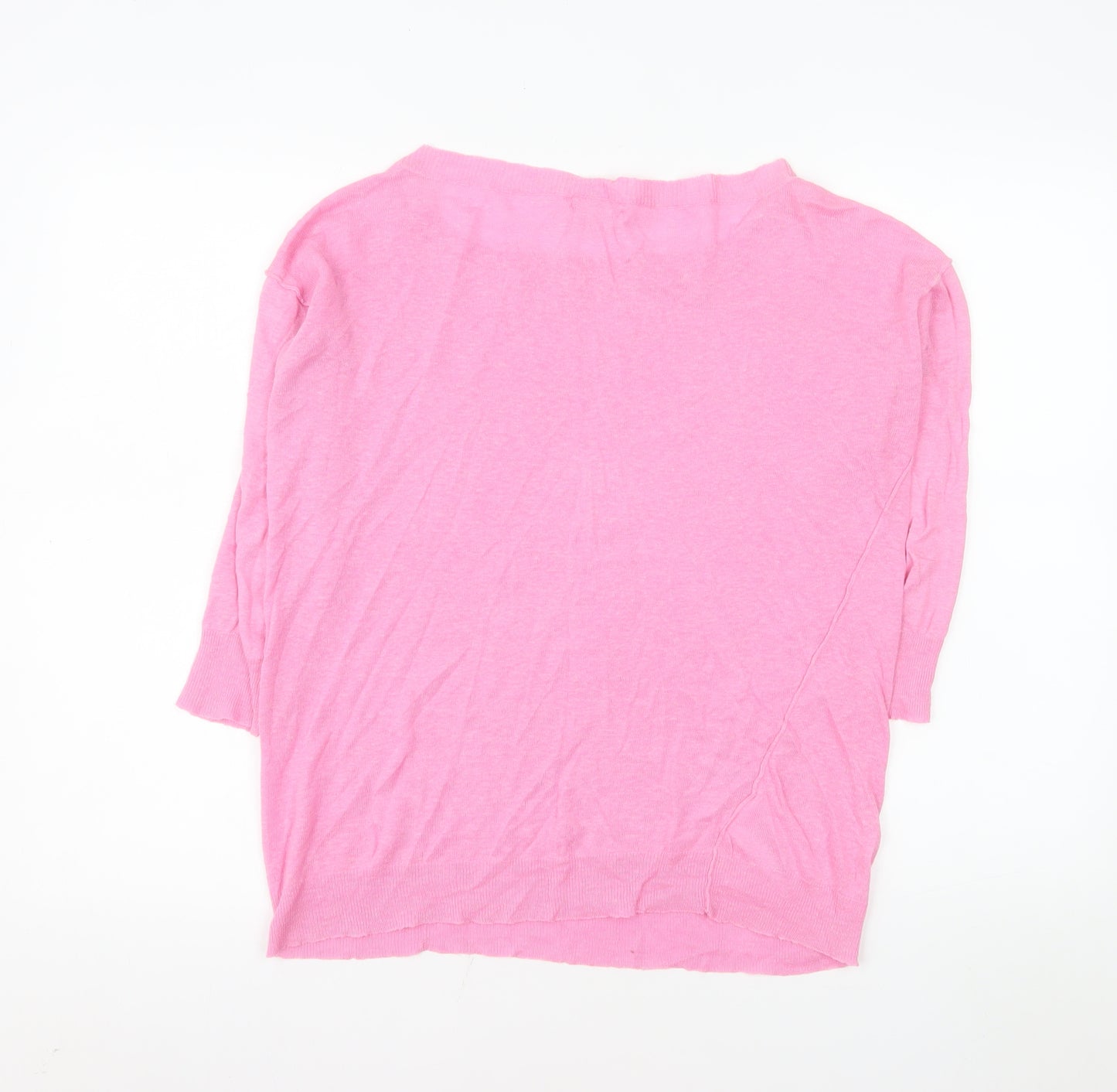 DKNY Jeans Women's Pink Linen Blend 3/4 Sleeve Basic Blouse XS