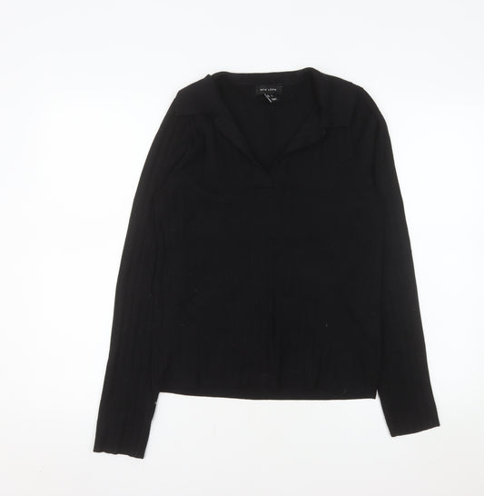 New Look Women's Black Collared Long Sleeve Knit Blouse UK 12