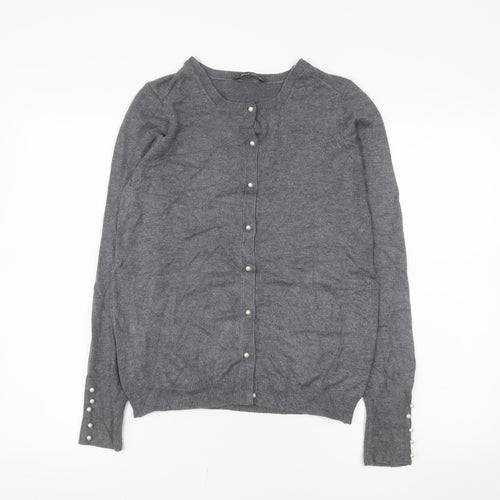 ZARA Women Grey Wool Blend Long Sleeve Button Cardigan Size 14