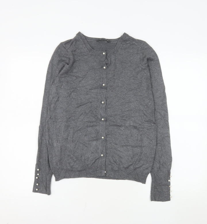 ZARA Women Grey Wool Blend Long Sleeve Button Cardigan Size 14