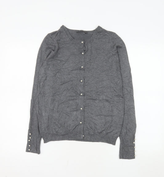 ZARA Women Grey Wool Blend Long Sleeve Button Cardigan Size 14