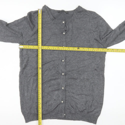 ZARA Women Grey Wool Blend Long Sleeve Button Cardigan Size 14