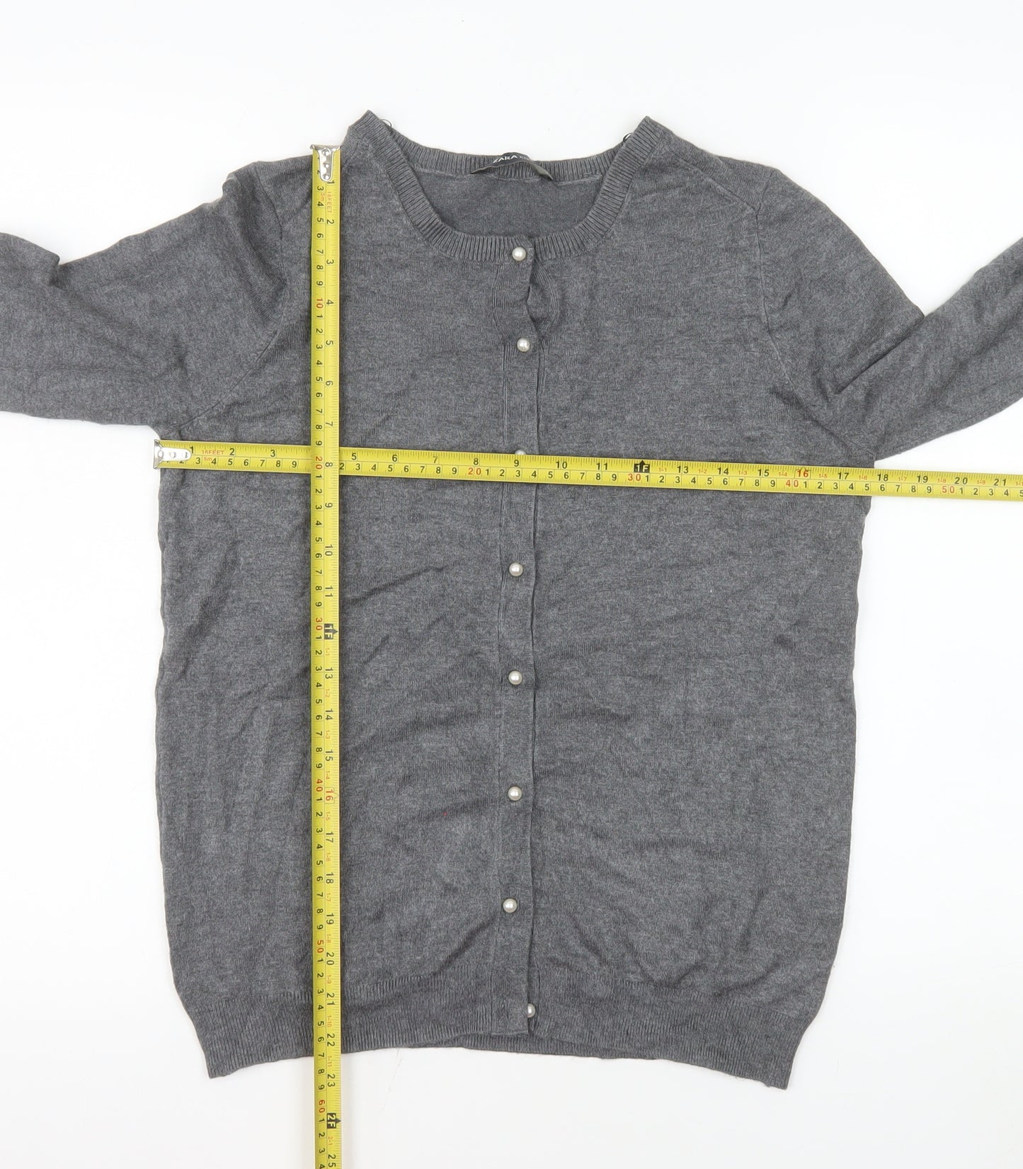 ZARA Women Grey Wool Blend Long Sleeve Button Cardigan Size 14