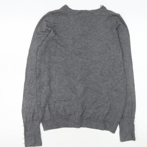 ZARA Women Grey Wool Blend Long Sleeve Button Cardigan Size 14
