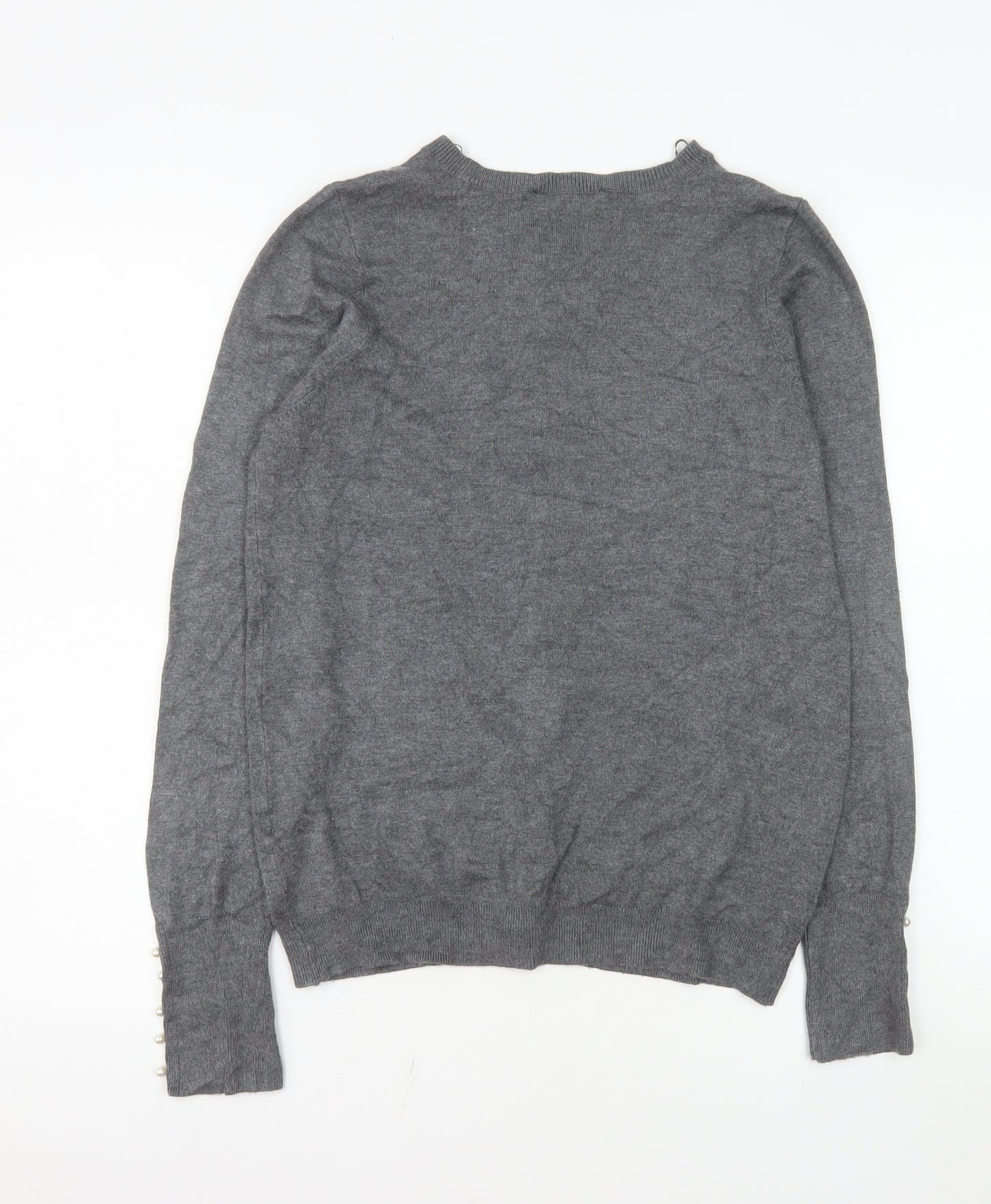 ZARA Women Grey Wool Blend Long Sleeve Button Cardigan Size 14