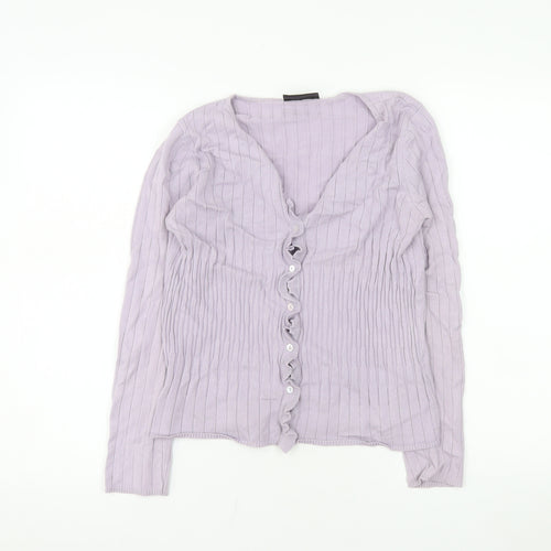 Principles Women Purple Long Sleeve Ruffle Knit Blouse Size 12