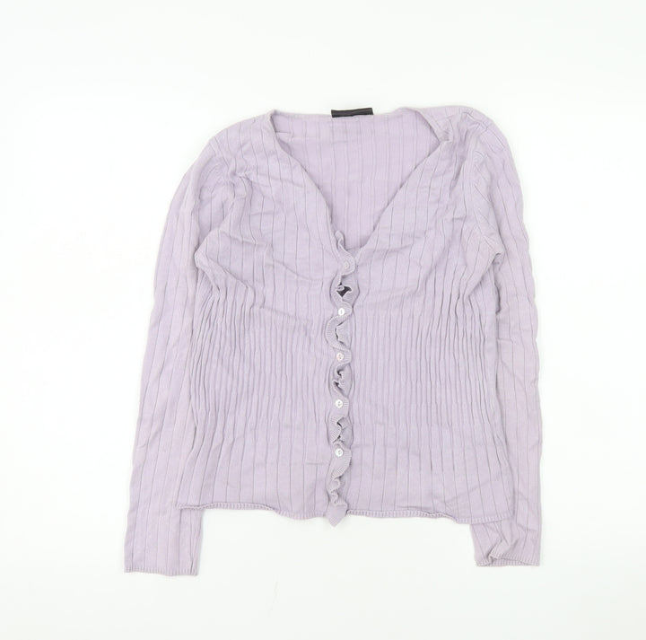 Principles Women Purple Long Sleeve Ruffle Knit Blouse Size 12