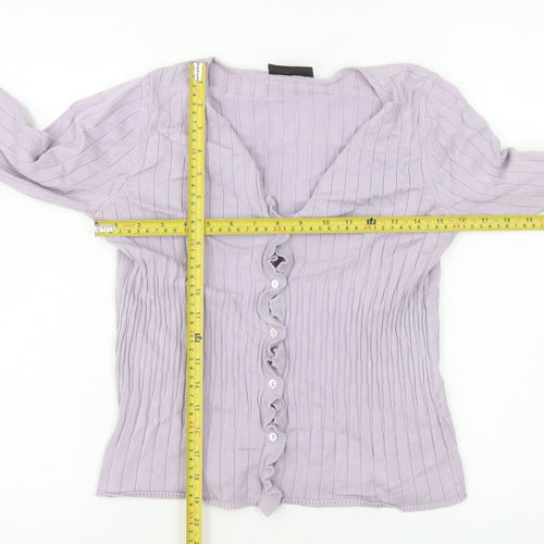Principles Women Purple Long Sleeve Ruffle Knit Blouse Size 12