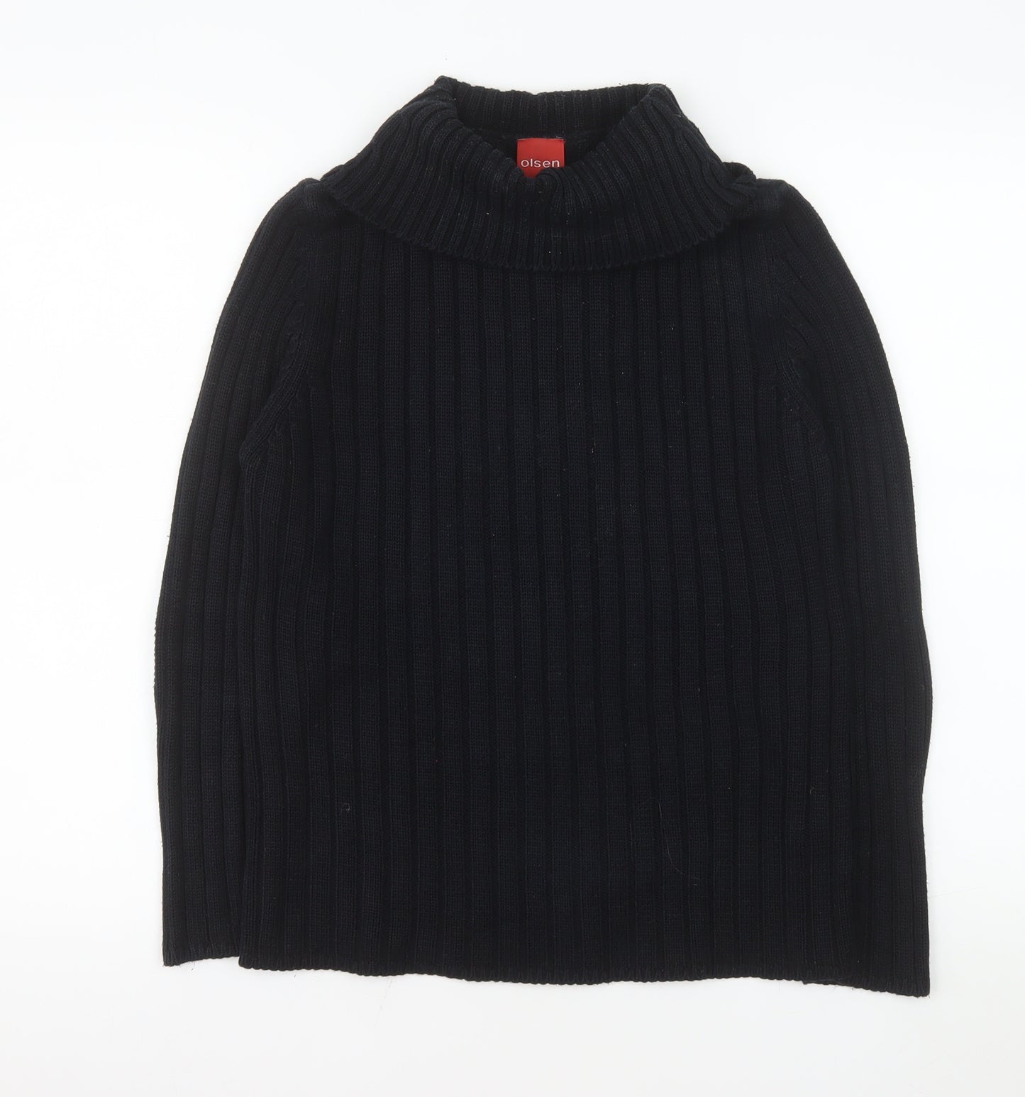 Olsen Women's Black Roll Neck Ribbed Knit Jumper Size 16