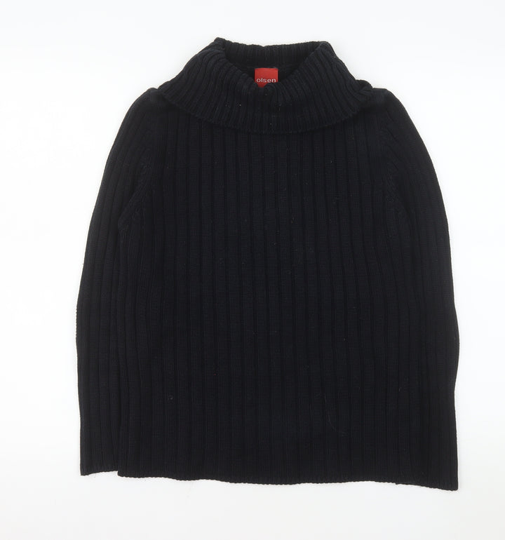 Olsen Women's Black Roll Neck Ribbed Knit Jumper Size 16