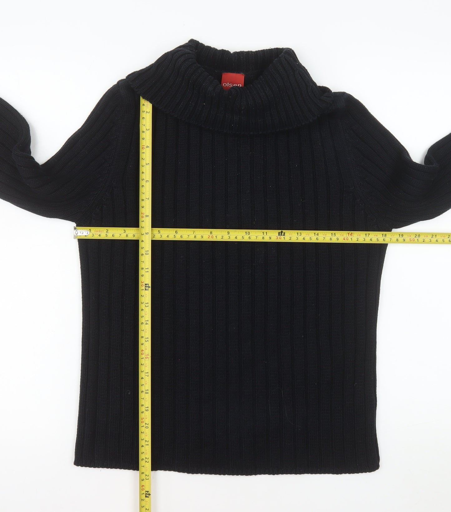 Olsen Women's Black Roll Neck Ribbed Knit Jumper Size 16