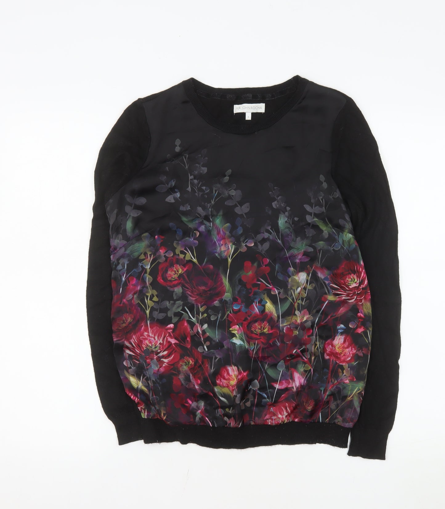 RJR John Rocha Women's Black Floral Long Sleeve Tunic Blouse Size 8