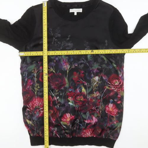RJR John Rocha Women's Black Floral Long Sleeve Tunic Blouse Size 8