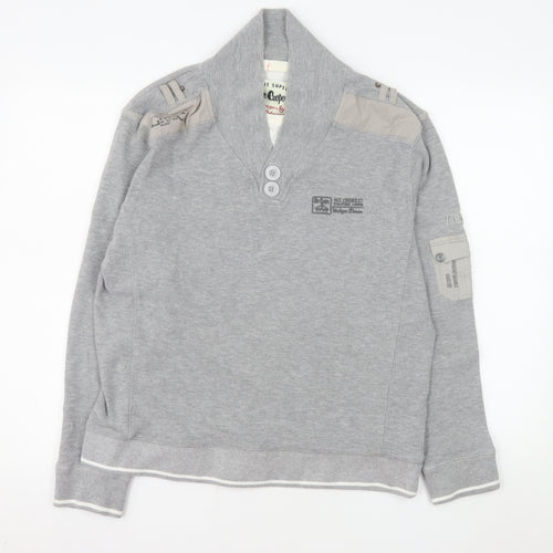 Lee Cooper Men's Grey Henley Sweatshirt Large
