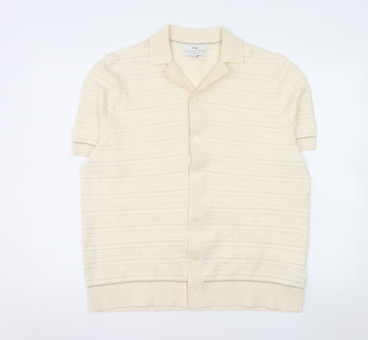 Marks and Spencer Men's Beige Cotton Blend Short Sleeve Polo Shirt L