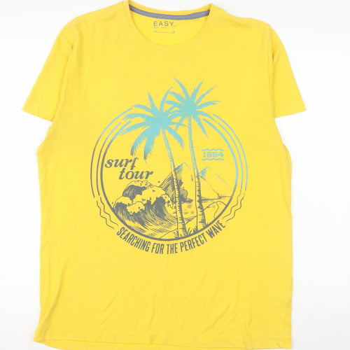EASY Men’s Yellow Surf Beach Graphic Short Sleeve T-Shirt M