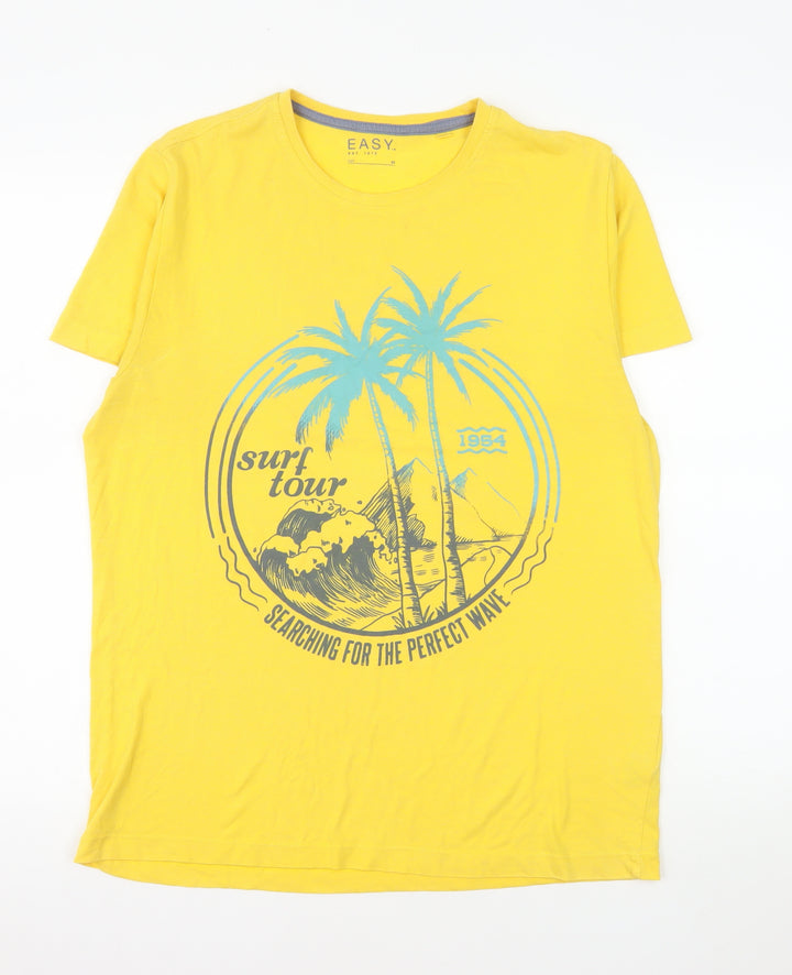 EASY Men’s Yellow Surf Beach Graphic Short Sleeve T-Shirt M