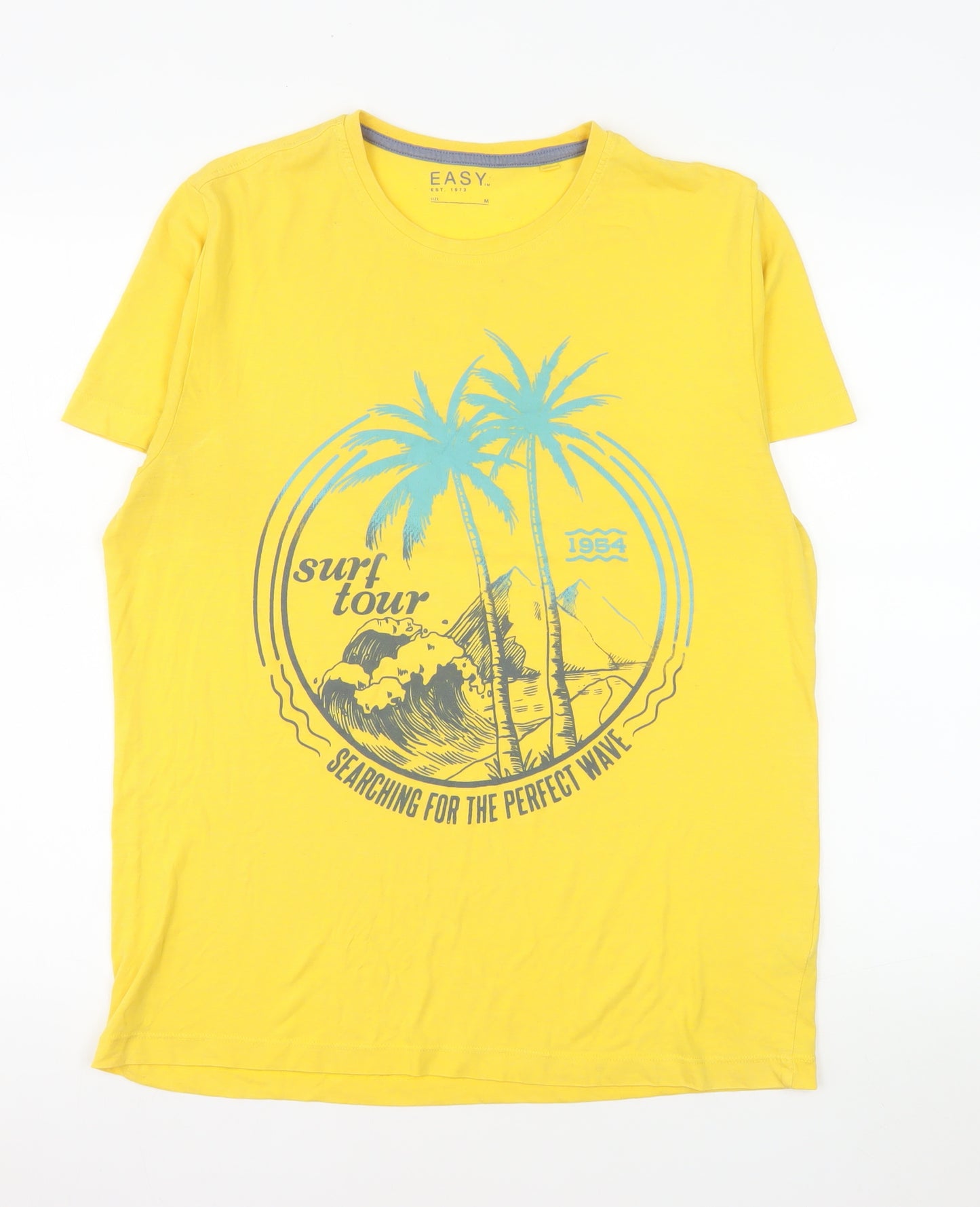 EASY Men’s Yellow Surf Beach Graphic Short Sleeve T-Shirt M
