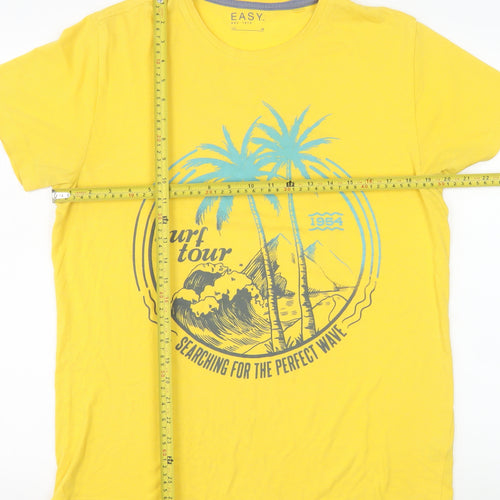 EASY Men’s Yellow Surf Beach Graphic Short Sleeve T-Shirt M