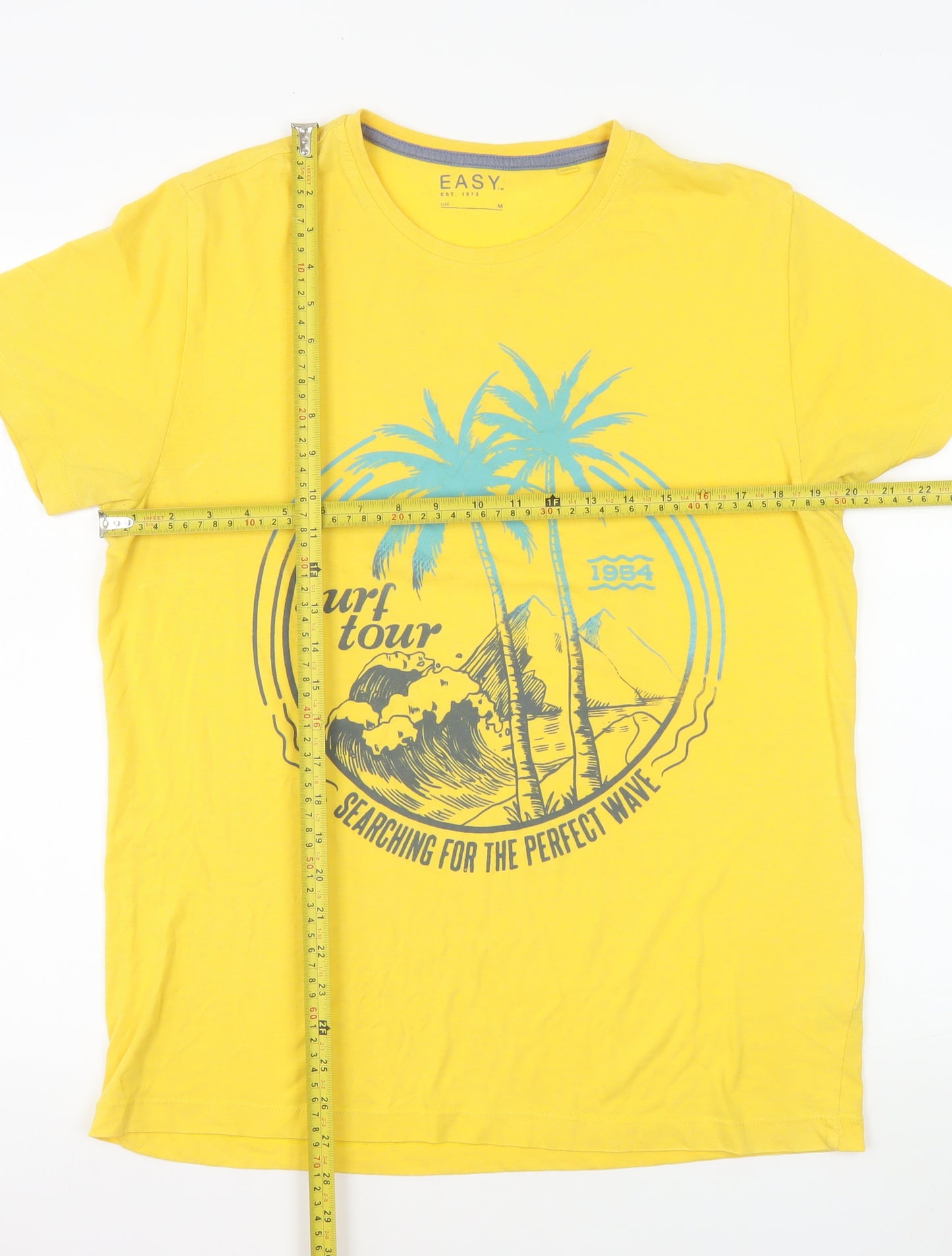 EASY Men’s Yellow Surf Beach Graphic Short Sleeve T-Shirt M