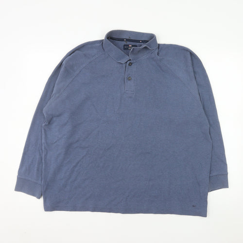 Marks and Spencer Men's Blue Long Sleeve Cotton Polo Shirt Size L