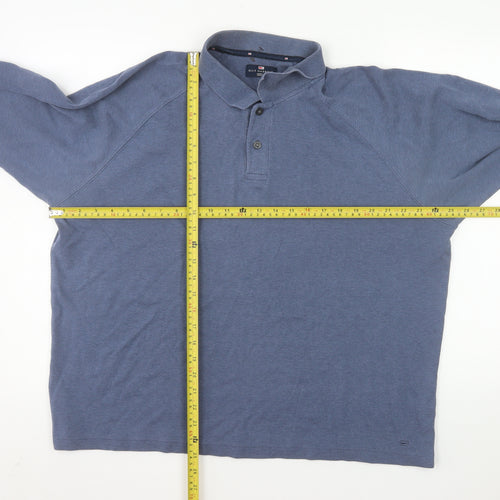 Marks and Spencer Men's Blue Long Sleeve Cotton Polo Shirt Size L
