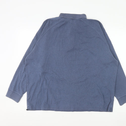 Marks and Spencer Men's Blue Long Sleeve Cotton Polo Shirt Size L