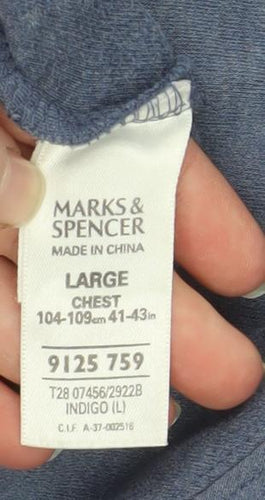 Marks and Spencer Men's Blue Long Sleeve Cotton Polo Shirt Size L