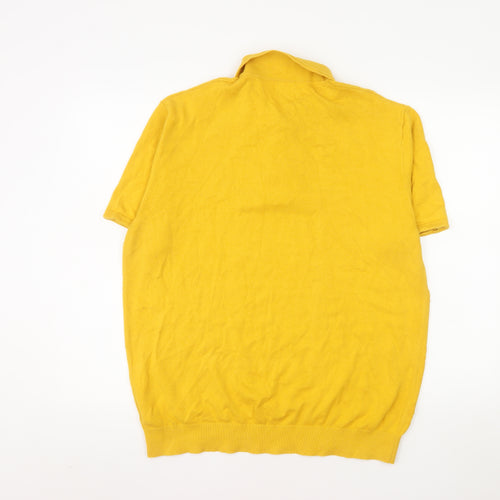 Next Men's Yellow Diamond Knit Cotton Polo Shirt Size L