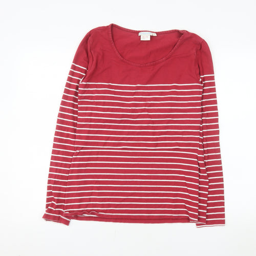 JoJo Maman Bébé Women's Red Striped Long Sleeve Jersey T-Shirt Size M