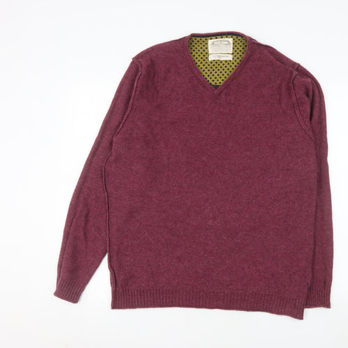 White Stuff Men's Red Wool V-Neck Pullover Sweater Size L