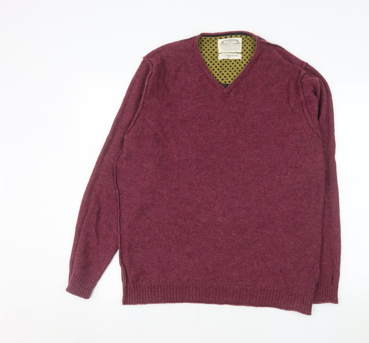 White Stuff Men's Red Wool V-Neck Pullover Sweater Size L