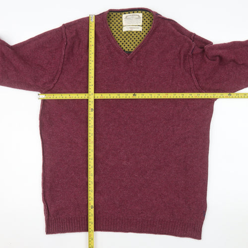 White Stuff Men's Red Wool V-Neck Pullover Sweater Size L