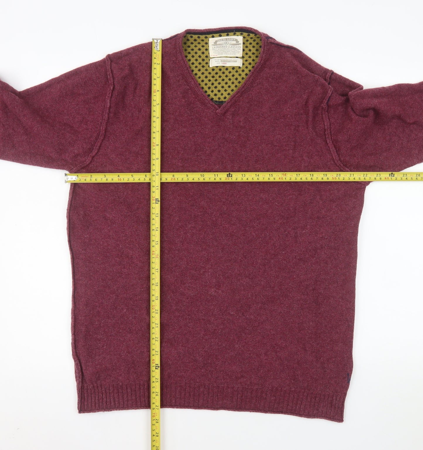 White Stuff Men's Red Wool V-Neck Pullover Sweater Size L