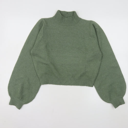 Pieces Women's Green Mock Neck Puff Sleeve Knit Jumper XS