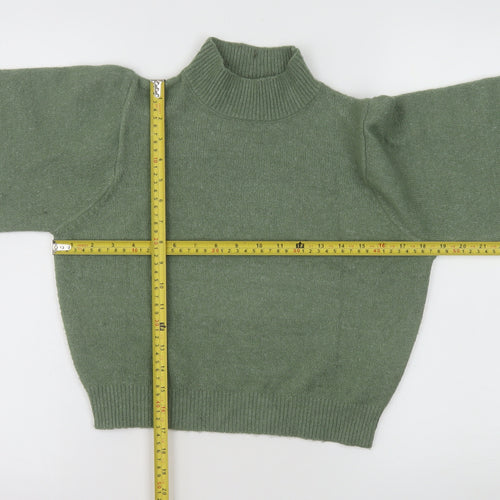 Pieces Women's Green Mock Neck Puff Sleeve Knit Jumper XS