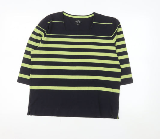 TIGI Women’s Multicoloured Striped 3/4 Sleeve T-Shirt Size 14