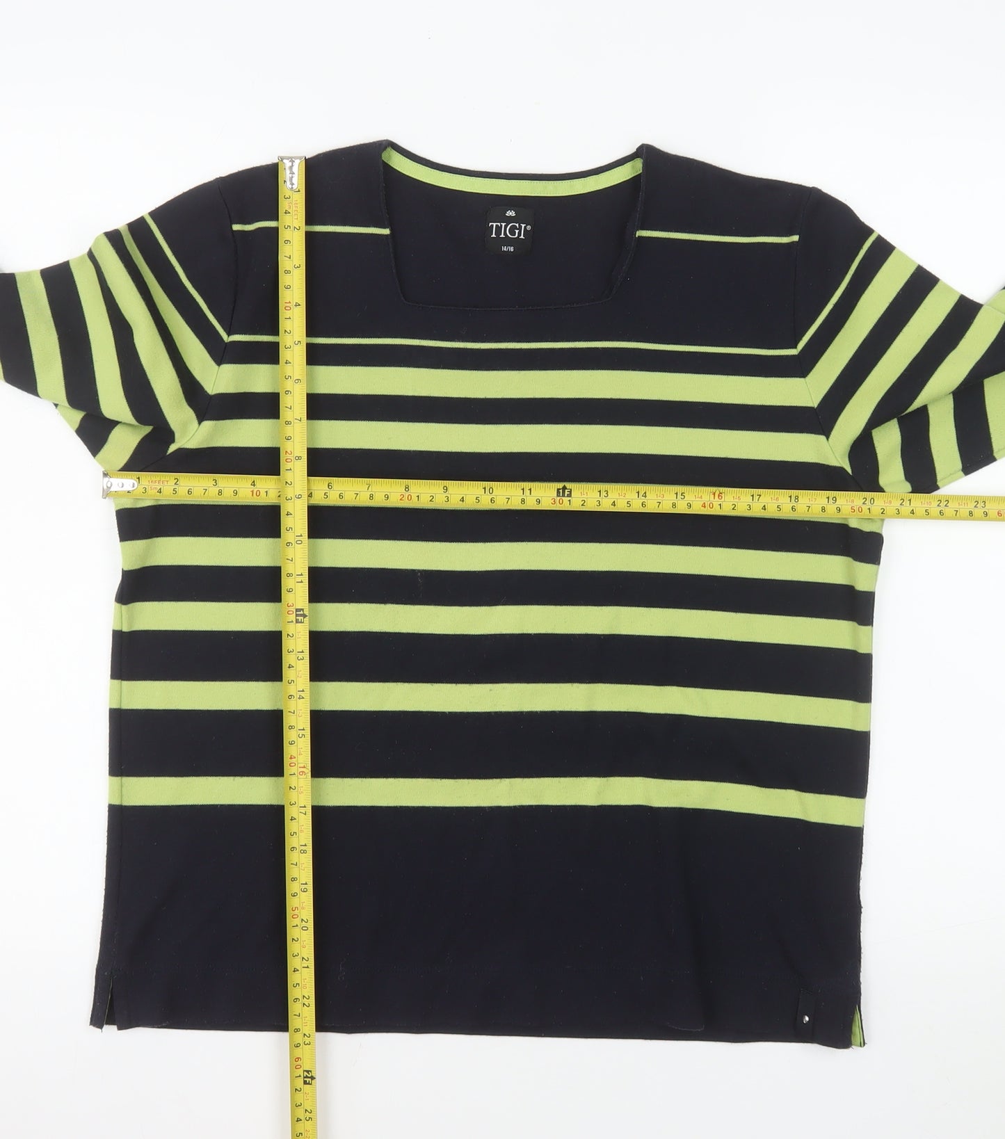 TIGI Women’s Multicoloured Striped 3/4 Sleeve T-Shirt Size 14