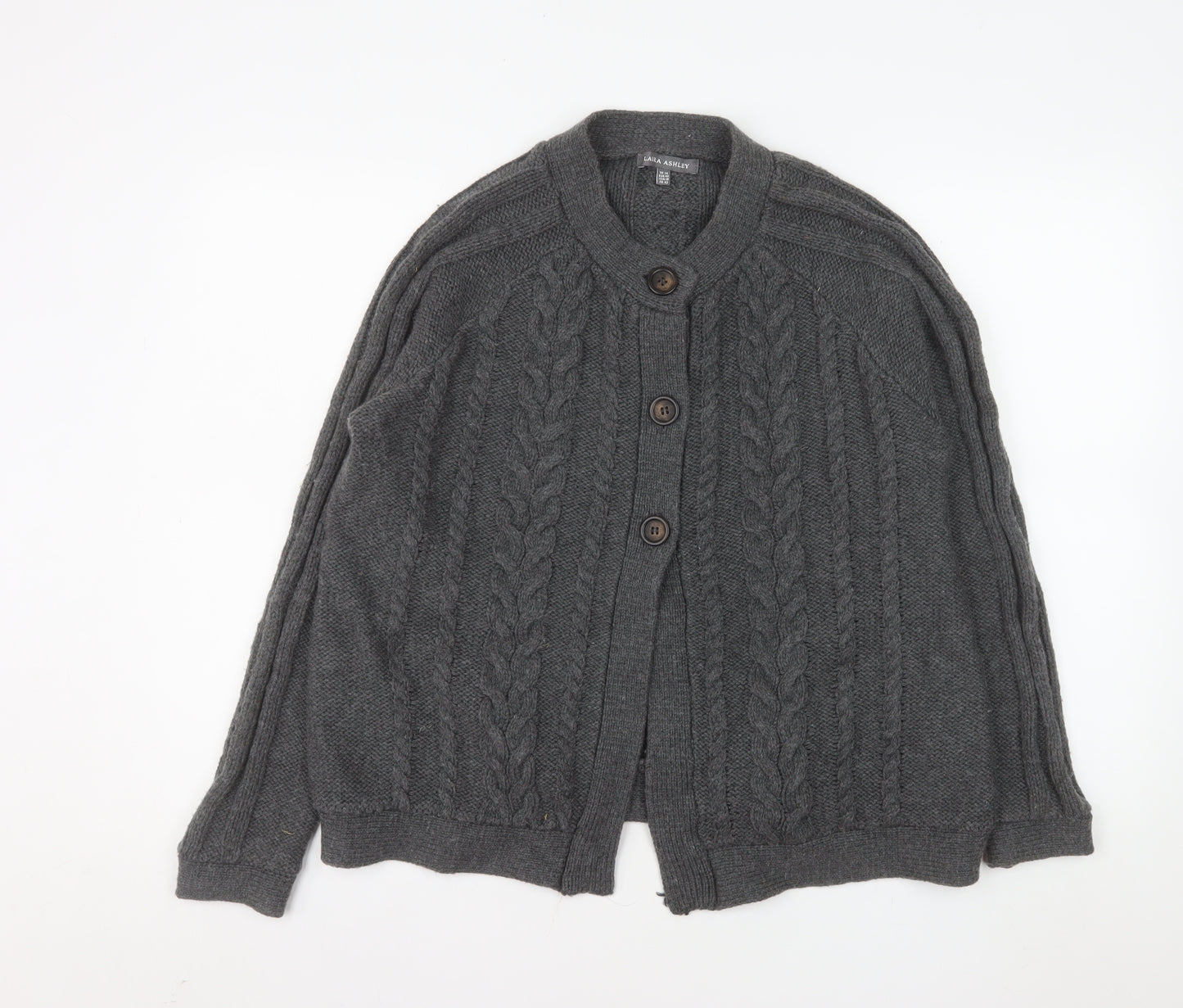Laura Ashley Women's Grey Cable-Knit Wool Blend Cardigan UK 14