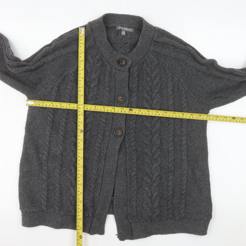 Laura Ashley Women's Grey Cable-Knit Wool Blend Cardigan UK 14