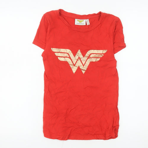 Wonder Woman Women's Red Cotton Short Sleeve Crew Neck T-Shirt Size 8